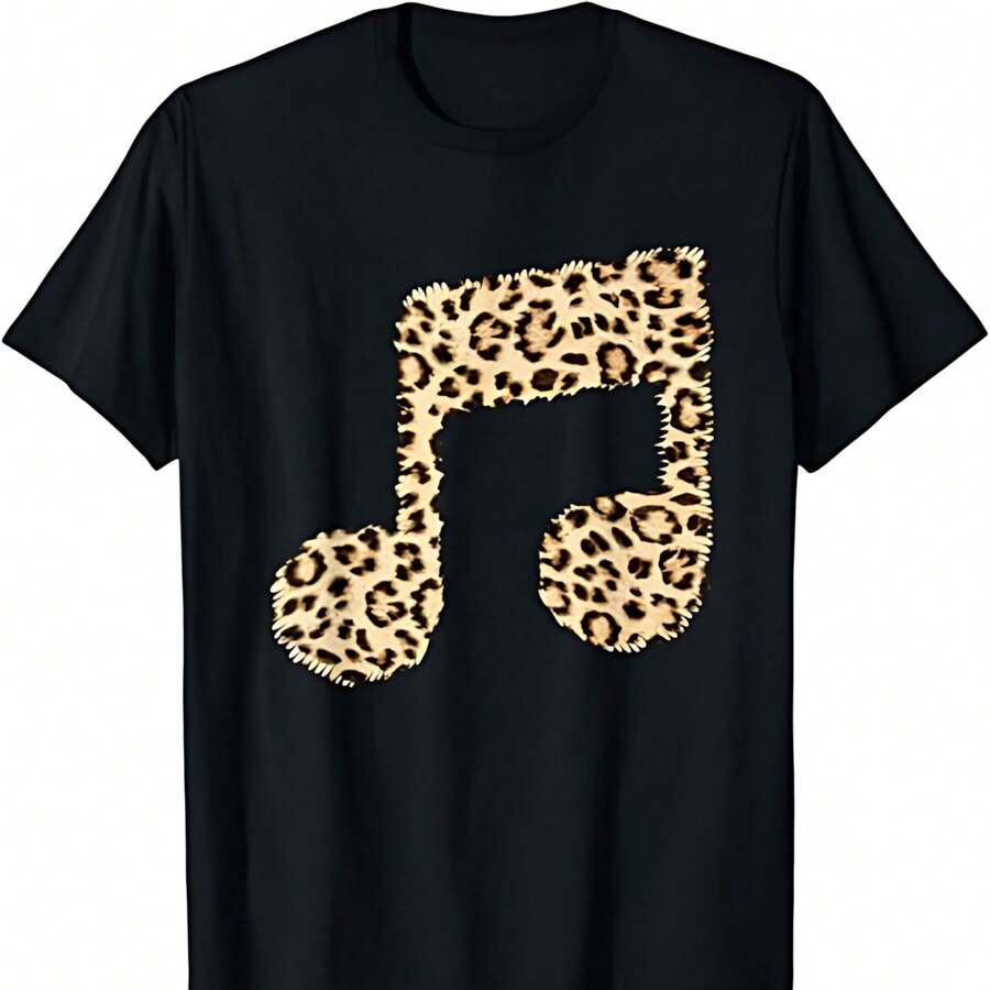 Cool Musical Note Symbol. Music Teacher. Best As A Cheetah Leopard T-Shirt. - 黑色 - 查看 1