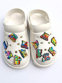 12pcs/Set Soft Rubber Colorful Little Train Series DIY Fashion Sandals Accessories, Detachable Clog Shoe Charms - Multicolor - View 5