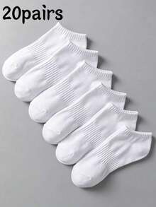 6 Pairs White Thin Casual Socks, Breathable & Comfortable For Summer, Unisex For Daily, Home, Travel & Business Wear - White - View 6
