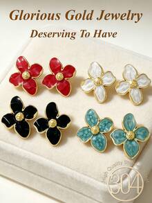 12pcs/6pairs Summer Gold Women's Earrings, Including Four-Petal Flower And Six-Petal Flower Designs, Suitable For Casual Vacation And Daily Wear, Elegant Earrings, Earring Set - Oil Dripping Kit - View 4