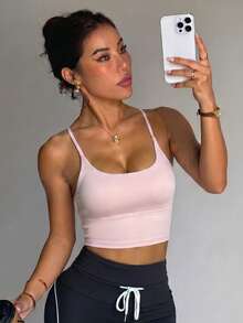Women's Solid Color Wireless Criss-Cross Knit Sports Bra - Pink - View 3