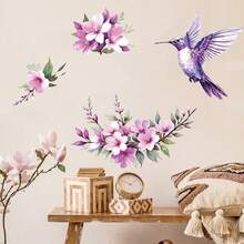 Purple Floral PVC Green Plant Hummingbird Decorative Sticker For Bedroom Glass Window Decoration PVC - 20*30cm - View 5