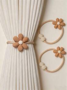 1/2pcs 3D Artificial Flower Adjustable Curtain Tiebacks, Pearl Curtain Ropes, Decorative Curtain Tiebacks, Suitable For Living Room, Bedroom, Office Home Decor, Curtain Decoration, Curtain Accessories - Multicolor - View 3