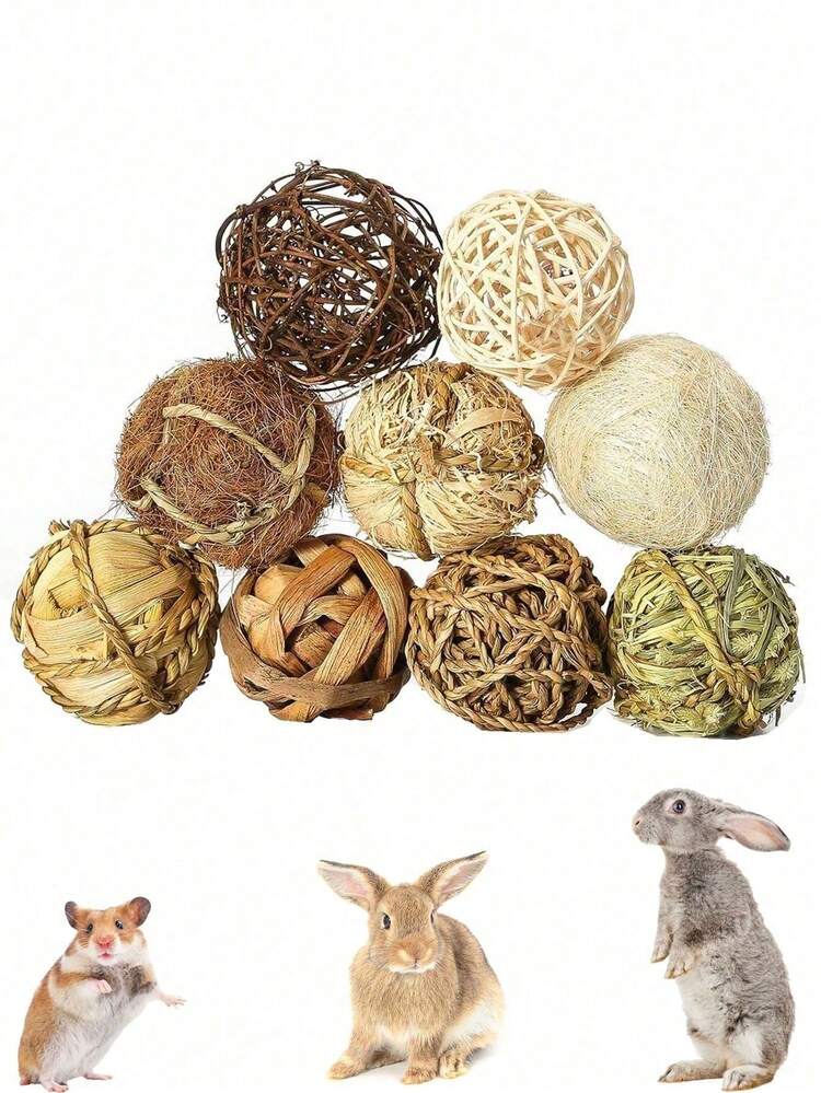 Happy Little Pet Piece 手編藤球咀嚼玩具，適合兔子與倉鼠咀嚼，適合小型寵物磨牙與緩解無聊，生日禮物、情人節小動物禮物，隨機顏色 - 查看 8