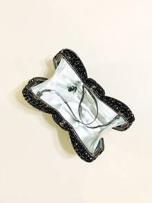 Elegant Luxurious Silver/Red/Black/Gold Bow-Shaped Crystal Evening Clutch, Fully Handmade Rhinestone Bow Design Handbag, Diamond Handbag - Black - View 11
