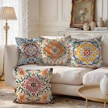4 Stücke Set Bohemian Retro Muster einseitig bedruckte Kissenbezüge/Zierkissenbezüge, dekorative Kissenbezüge für verschiedene Szenen und Atmosphären, geeignet für Wohnzimmer, Sofa, Schlafzimmer, ohne Kissenfüllung, 40x40cm/45x45cm/50x50cm - Verschiedenfarbig - Übersicht 6