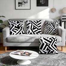 4pcs/1pc Black And White Abstract Striped Pattern Pillowcase Without Insert, Single-Sided Printed Pillowcase, Suitable For Living Room Bedroom Home Decor, All Seasons Pillowcase - Multicolor - View 6