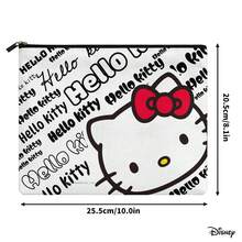 Miniso 三麗鷗 Hello Kitty 文字印花帆布化妝包，Logo 與角色拉鍊收納袋，適用於彩妝盥洗用品旅行收納 - 10x8.1英寸 - 查看 5