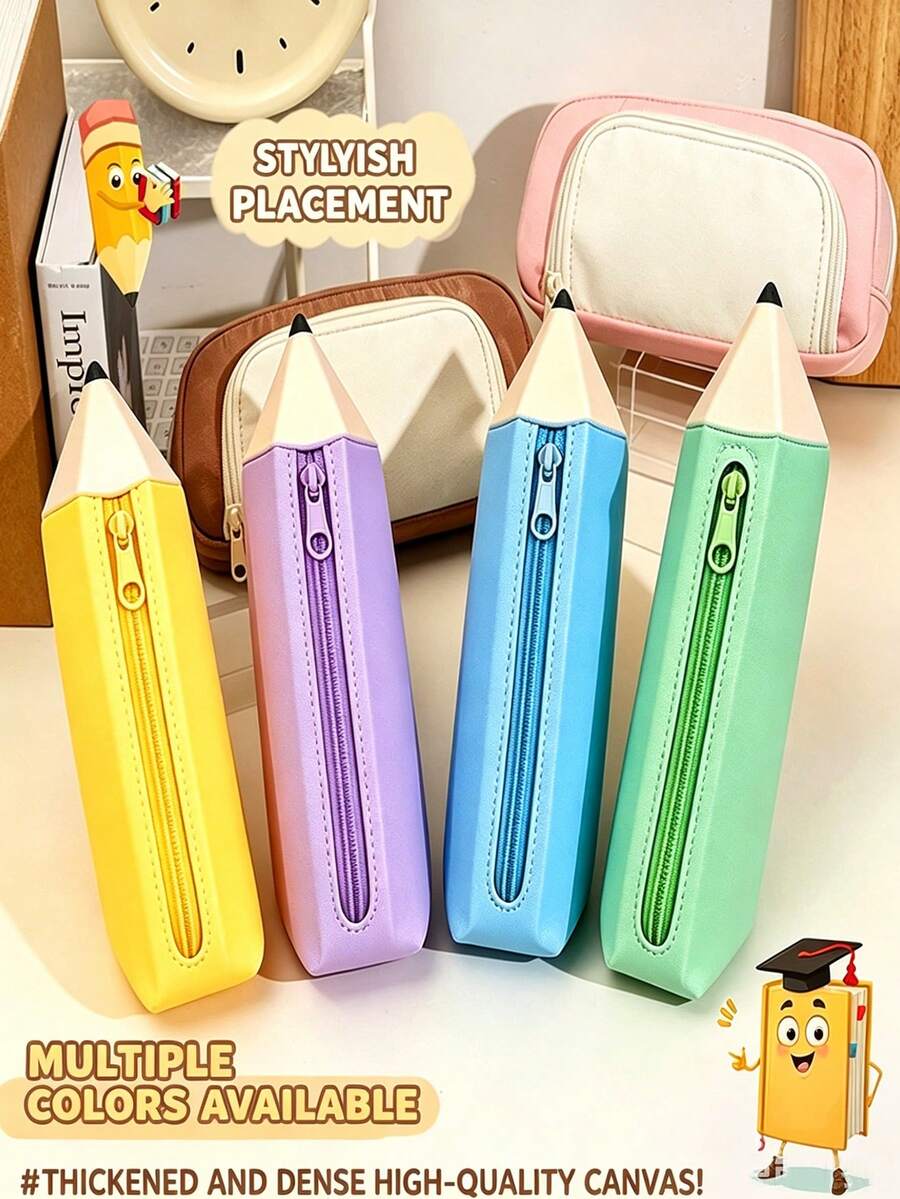 1pc Creative Pencil-Shaped Silicone Pencil Case, Waterproof Washable Stationery Storage Bag, Large Capacity Student Pencil Box, Cute Ins Style Children & Teenager Storage Bag, Suitable For Study, Office, Makeup Bag, Back To School Essential - Pencil - View 1