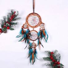 1 Peça Sino de Vento Estilo Ins Feito à Mão com Penas Decoração de Parede Pendurada Ornamento Pendurado para Quarto Decoração de Casa Sonhadora Apanhador de Sonhos Decoração Pendurada, Adequado para Casa, Casamento, Decoração de Quarto (As Penas São Penas Artificiais) - Cinco Anéis - Visão 9
