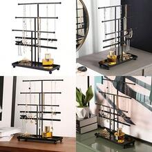 MyGift Joyero de 5 barras horizontales para guardar collares aretes anillos pulseras. Hecho en metal negro incluye base estilo bandeja para anillos - Negro - Ver 1