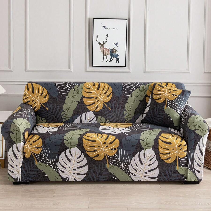 1 buah Sarung Sofa Motif Tanaman, Tahan Debu dan Noda, Pelindung Sofa Elastis Satu Bagian yang Menutupi Seluruh Bagian, Dekorasi Ruang Tamu, Dekorasi Sofa 1/2/3/4 Dudukan, Universal untuk Semua Musim, Dapat Dicuci dengan Mesin, Sarung Bantal Tidak Termasuk - MultiWarna - View 1