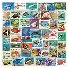 50張透明復古海洋生物卡通創意塗鴉貼紙 DIY 行李箱、滑板、吉他、安全帽裝飾貼紙 - 彩色 - 查看 1