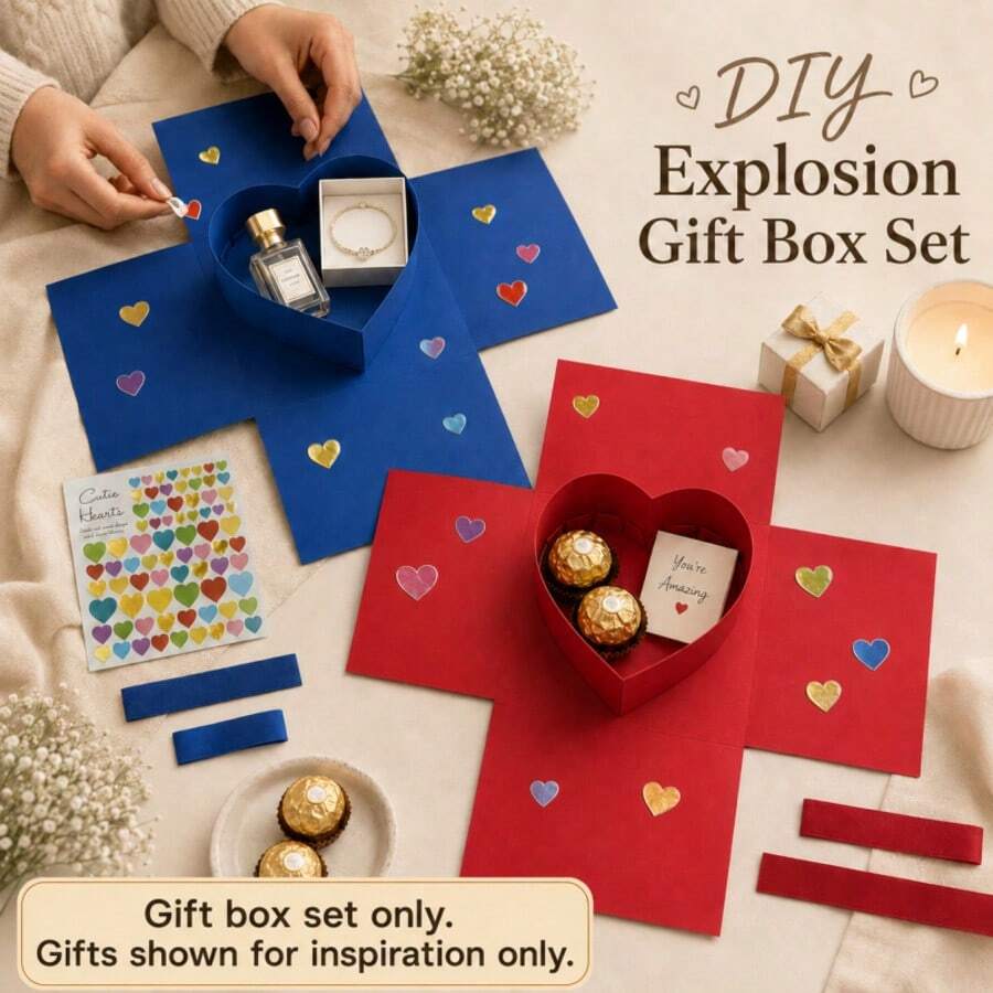 Blue Gift Box + Blue Ribbon + DIY Stickers - C-Lake Blue - View 1