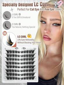 80pcs Cat Eye Eyelash Clusters With Pointed Tips LC Curl Fox Eye Clusters Eyelash Extension Product 6-20mm Long Fine Dense Eyelash Clusters Pre-Mapped Cat Eye Eyelash Clusters Anime Style Single Eyelashes Left & Right - C - View 4