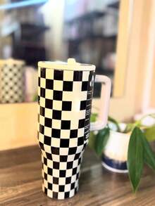 HYDRO-JUG 40OZ Large Capacity Tumbler, Works As Insulated Cup, Mug, Water Cup And Water Bottle. Leak-Proof And Well Insulated. Ideal For School, Commute, Hiking, Travel And Home Use, A Practical Gift For All Festivals. - Lưới đen trắng - Xem 1