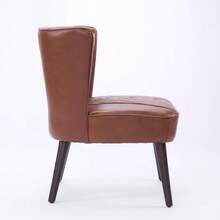 Armless Lounge Chair In Light Brown Genuine Leather – Solid Rubberwood Base, Modern Comfort - 棕色1 - 查看 4