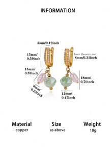 1 Pair Fashion Green Natural Stone Shell Earrings For Women Cubic Zirconia Hoop Earrings Hip Hop Party Jewelry Gifts - Multicolor 1 - View 2
