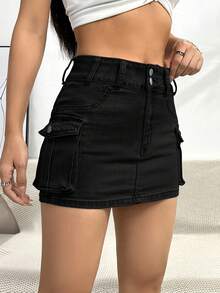 Women's Denim Mini Skirt - Black - View 2