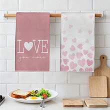 MEMNUN 2入組粉色水彩漸層愛心「Love You More」標語印花廚房抹布 40*60cm/45*70cm 超細纖維現代柔軟洗碗布 手巾 家居裝飾 廚房裝飾 烹飪烘焙手巾 廚房配件 可機洗 清潔用品 適用於餐廳廚房、居家裝飾與禮品 全季節 - 彩色 - 查看 6