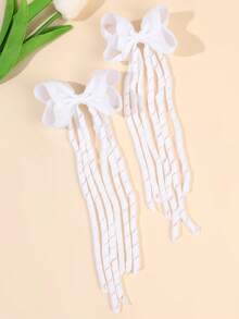 2pcs/Pack White Bow Long Curly Hair Clips Back To School Season Hair Bows Girls Gift - White - View 3
