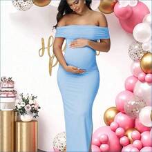HENG
 JustVH Vestido elegante sin mangas con hombros descubiertos y malla para embarazadas para sesión de fotos de baby shower en primavera - verde menta - Ver 2