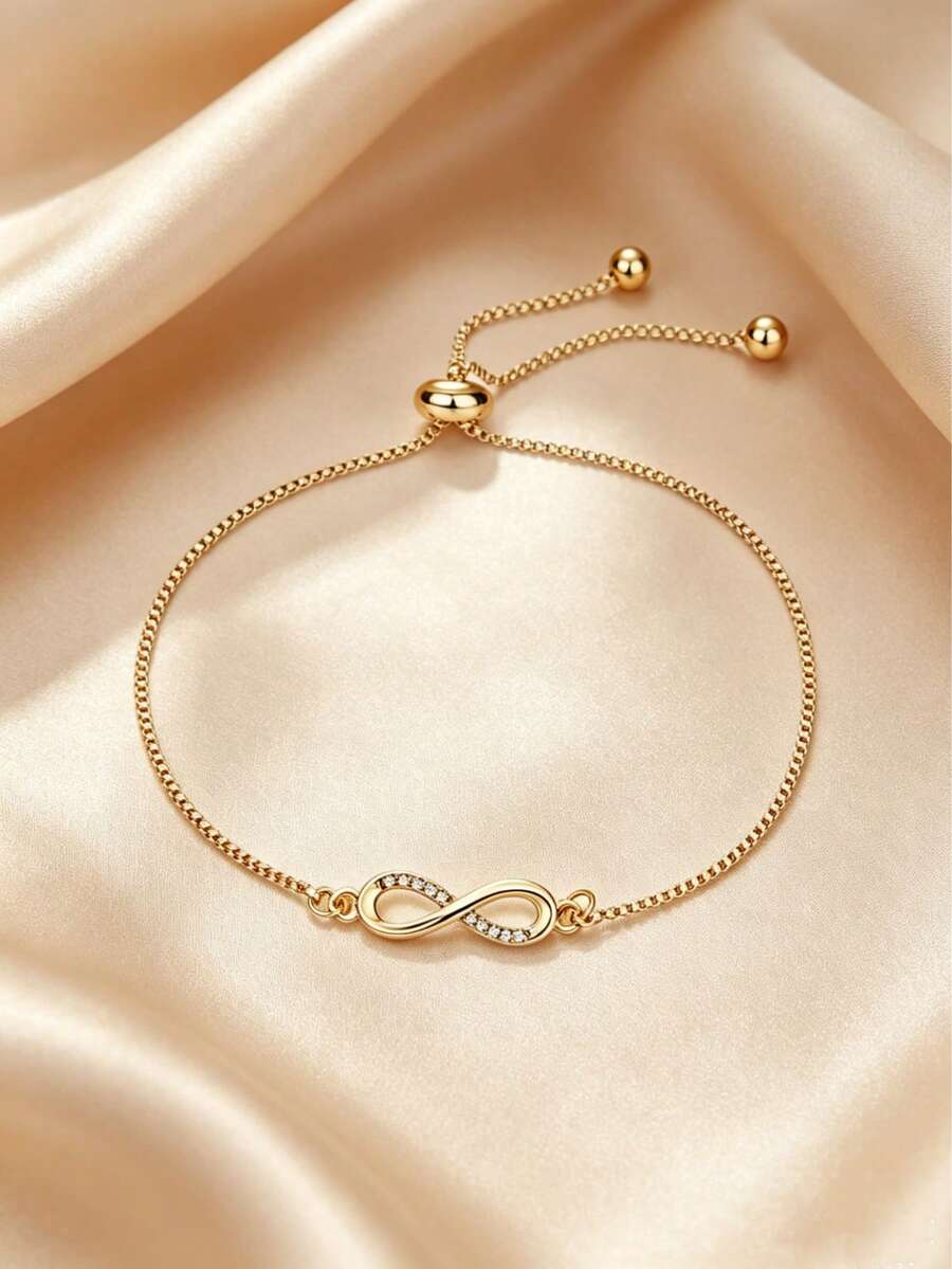 1pc Adjustable Geometric Infinity 8 Shape Bracelet, Minimalist & Fashionable Design - One Size 7 - View 1