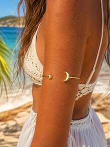 6 Peças/Conjunto Bracelete de Braço Estilo Boêmio Dourado, Pulseira de Braço Ajustável Joias para Mulheres, Acessórios de Férias de Verão na Praia - D045 - Visão 2
