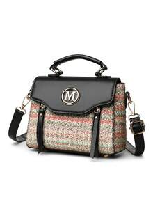 Retro Minimalist Printed Crossbody Bag With Adjustable PU Strap, Flap Closure, New Year - Hot Pink - View 6
