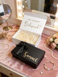 1 pieza Caja de regalo personalizada con tapas, caja de regalo con nombre personalizado, caja de regalo de boda con texto personalizado, caja de almacenamiento plegable magnética personalizada, caja de regalo para damas de honor/caja para damas de honor - Multicolor - Ver 4