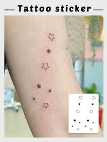 1片精緻星星紋身貼紙，持久防水假紋身，美學手腕身體藝術貼花 - 黑色 - 查看 1