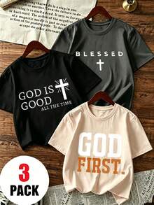 3pcs Tween Boy Set - Printed T-Shirt, Soft And Comfortable Fabric, Suitable For Boys Outdoor Sports, Daily Wear, Street Style, Campus Style, Fashionable Casual Top For Boys In Spring And Summer - Black - View 1