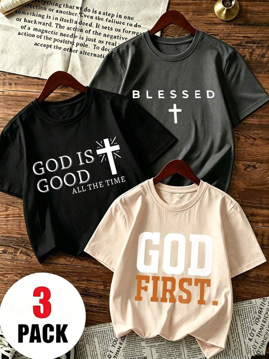 3pcs Tween Boy Set - Printed T-Shirt, Soft And Comfortable Fabric, Suitable For Boys Outdoor Sports, Daily Wear, Street Style, Campus Style, Fashionable Casual Top For Boys In Spring And Summer - Black - View 1