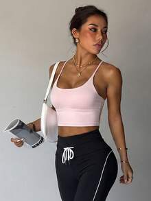 Women's Solid Color Wireless Criss-Cross Knit Sports Bra - Pink - View 5
