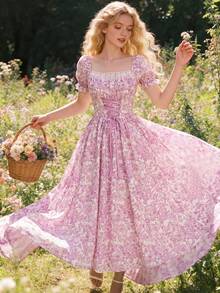 Elegant Long-Sleeved Dress With A Lace Collar And Fitted Hem, Featuring A Charming And Romantic Floral And Lace Design, Ideal For Holidays, Women's Dress - 象牙白色 - 查看 4