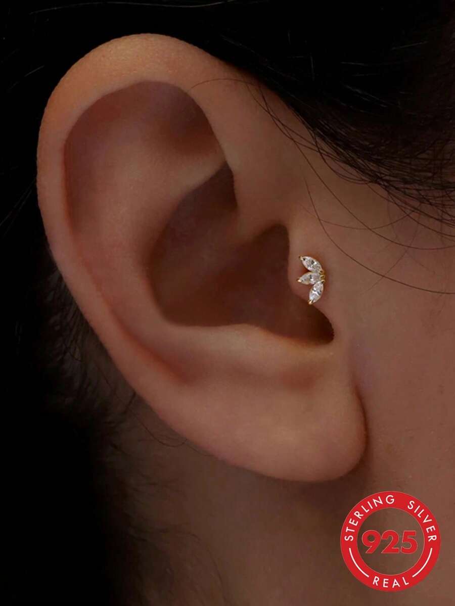 SereneSpark 1pc Cubic Zirconia Decorated Pure Silver Earrings - Yellow Gold - View 1