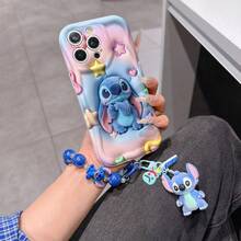 Disney Has Authorized, Phone Case - Chain Set, The Stitch Lilo & Stitch 3D Phone Case Plus A Silicone 3D Stitch Bracelet With Metallic Ring Removable Bracelet, Stitch And Angel Pattern, Compatible With Iphone17/16/15/14/13/12/11/XS/XR/X Plus Pro Max, A Stylish Cartoon Phone Case, The Perfect Gift Choice, Phone Protection, Durable Phone Cover, Great Gift For Friends And Family. - trắng - Xem 2