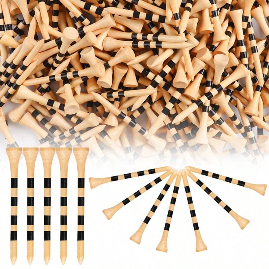 FINGER TEN Golf Tees Bamboo 2 3/4 3 1/4 Inch Value 20 Pack, Classic Wood/White With Striped Design For Consistent Height, Reliable Hold Ball Well For Men Women Golfer - Brown - View 1