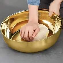 Stainless Steel Bowl With Luxurious Gold And Silver Luster, Perfect For Kneading Dough, Washing Vegetables, Preparing Salads, Serving Fruit And Cooking Soup, Ideal For Kitchen And Restaurant - View 2
