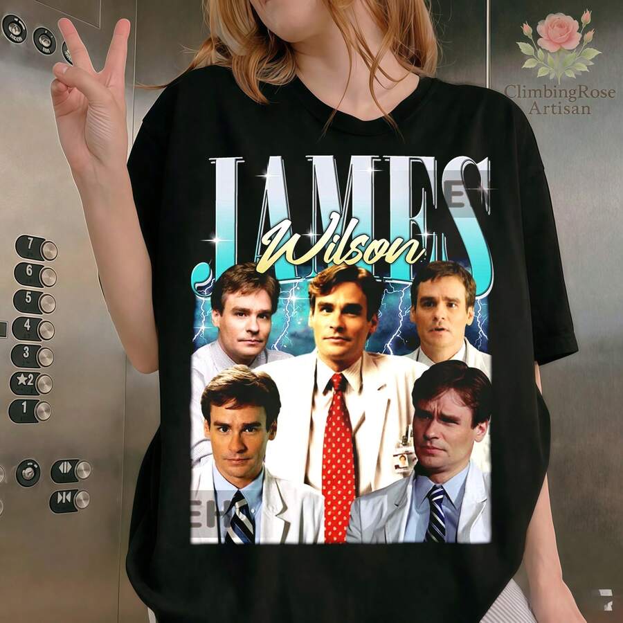 Limited Edition James Wilson T-Shirt, Retro New Release 2026, James Wilson House MD T-Shirt, Retro 90s Bootleg Style, Unisex And Plus Sizes Available, Merchandise For Medical Drama Fans, Y2K Lightning Aesthetic Casual Top. - 黑色 - 查看 1