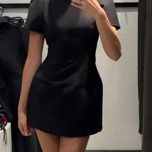 Nuevo vestido de mujer de unicolor, elegante y casual, de tela tejida con cremallera, adecuado para eventos nocturnos, oficina y uso diario en primavera temprana y verano blanco AG - marrón - Ver 3