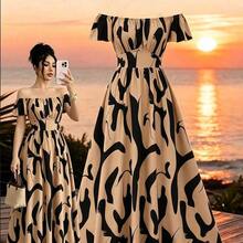 Nuevo vestido largo casual elegante con hombros descubiertos para mujeres AG - Caqui - Ver 4
