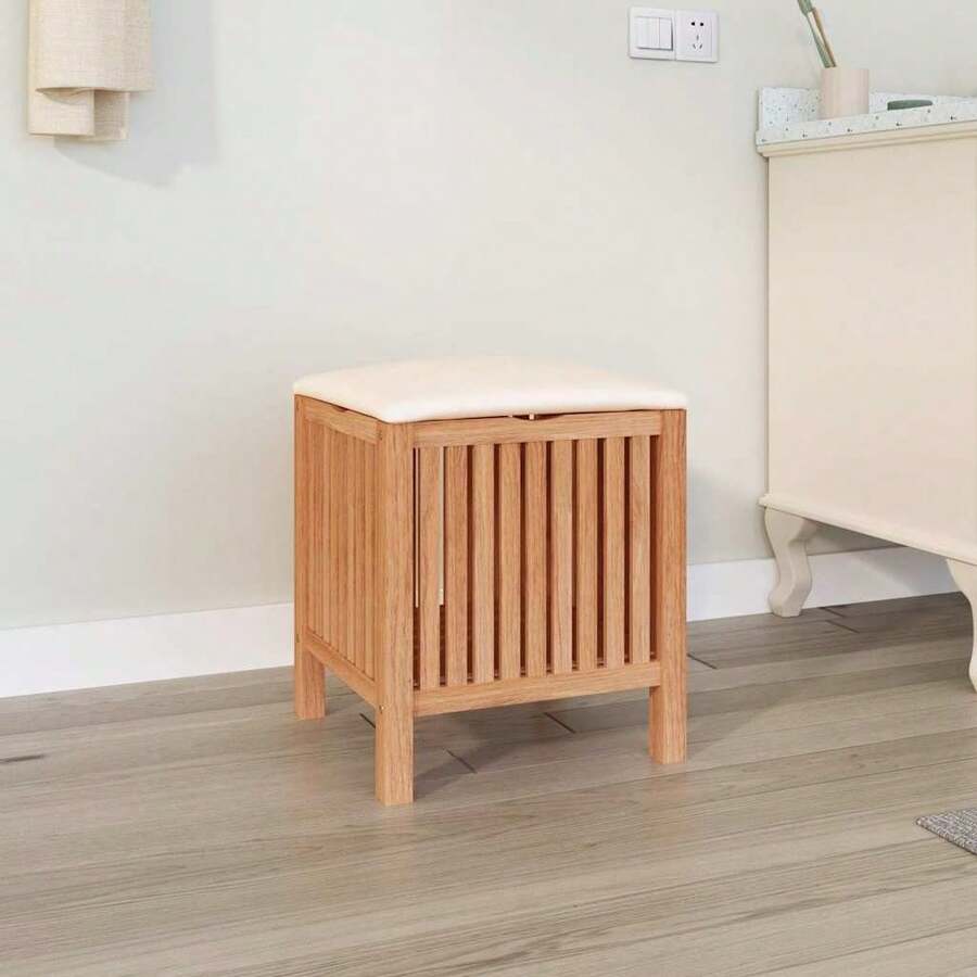 Bathroom Stool, Solid Walnut Wood, 40.5x40x52 Cm - Marrón - View 1