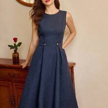 jianchaimaoyi02  Vestido elegante vintage para mujer con bolsillos y botones, vestido casual para ir y venir, vacaciones, ropa de invierno para mujer, atuendo de invierno para mujer, looks navideños, atuendo navideño para mujer, ropa navideña, ropa de Año Nuevo, atuendo de Año Nuevo, vestido de invierno para mujer, vestido de Año Nuevo, vestidos elegantes para mujer, vestidos formales para mujer - Albaricoque - Ver 8