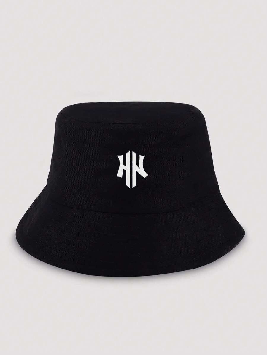 Fashion Letter Print Pattern Bucket Hat - Black - View 1
