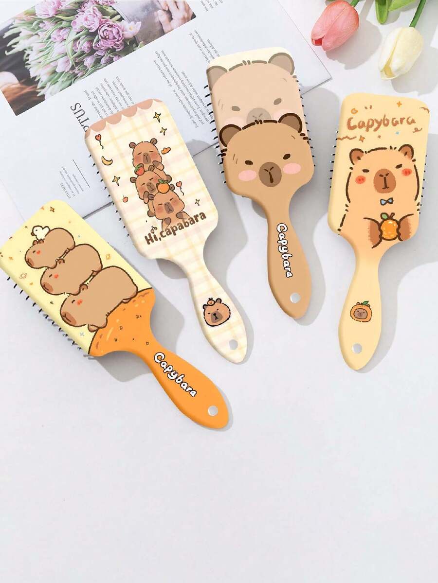 1pc Capybara Pattern Cushion Hair Brush, Scalp Massage Detangling Hair Comb, Cute Cartoon Capybara Air Cushion Brush, Anti-Static Smooth Hair Air Cushion Comb, Scalp Massage Comb, Portable Home Styling Comb, Soft Healing Style Hair Care Comb - Multicolor - View 1