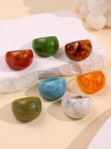 4pcs/Set Cincin Resin Minimalis Geometris Unik Bergaya, Set Cincin Oval Besar, Cokelat, Merah, Hijau, Abu-abu, Putih, Gaya Wanita, Cocok untuk Pemakaian Sehari-hari, Liburan, dan Pesta. - MultiWarna - View 4
