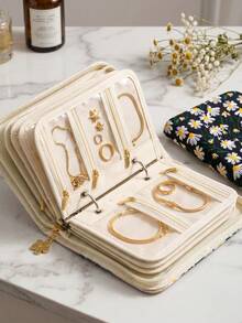 Embroidered Loose-Leaf Jewelry Organizer Book, Portable Book-Style Design, 5-Layer Compartments, Anti-Oxidation Jewelry Storage Bag, Travel Earring Necklace Ring Storage Box - Travel Essential. - Multicolor - View 11