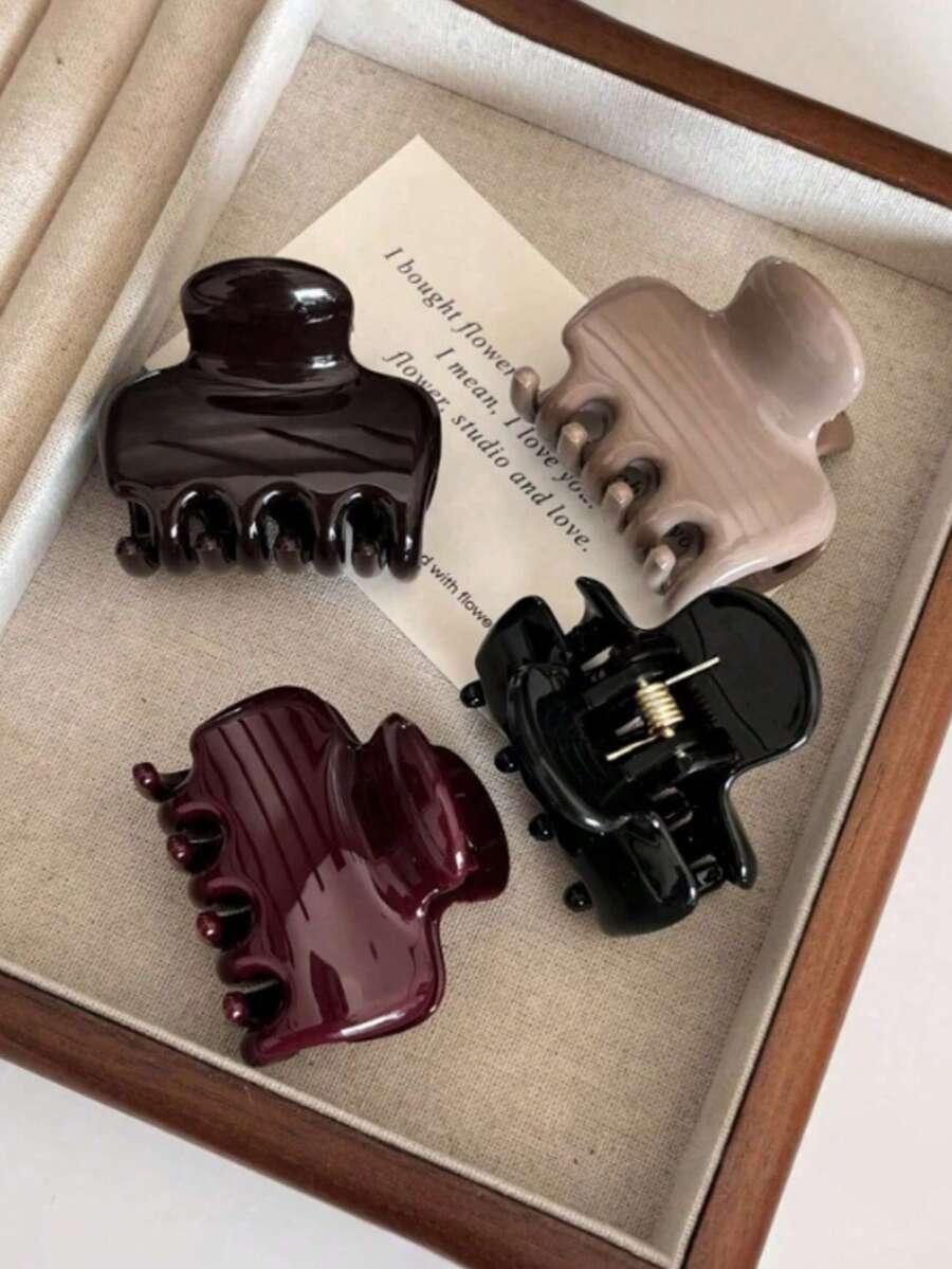 4個/1個裝 女款卡其色、棕色、黑色、紅色小號輕量塑膠髮夾,時尚百搭優雅簡約純色髮飾,適用於日常穿搭、外出、休閒、派對、通勤、海邊度假、馬尾、盤髮、洗臉、洗澡、化妝、穿搭搭配、髮型設計 - 彩色 - 查看 1