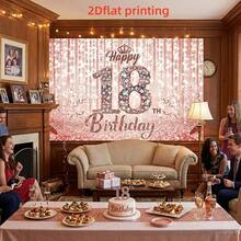 1 tấm phông nền sinh nhật 18 tuổi 2D phẳng, vải polyester, chữ "18" và "Happy Birthday" kiểu kim cương, vương miện, pháo hoa, nền hồng, phù hợp cho tiệc sinh nhật 18 tuổi, lễ trưởng thành, đạo cụ chụp ảnh và trang trí tiệc, nhiều kích cỡ - Nhiều màu - Xem 3